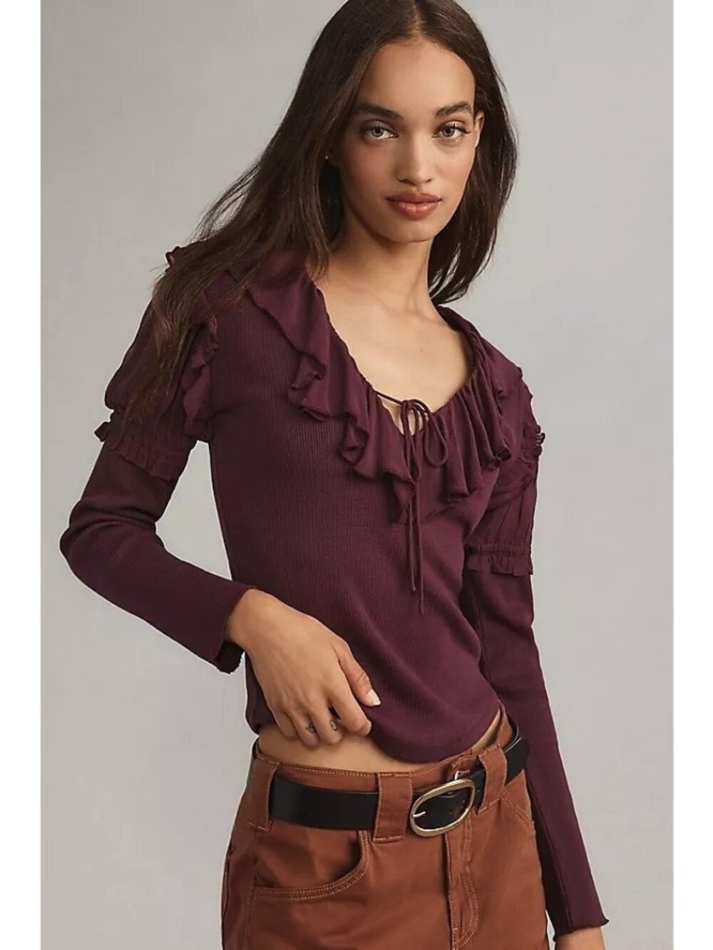 Anthropologie M Purple Long-Sleeve Ruffle Top Whimsigoth Renaissance